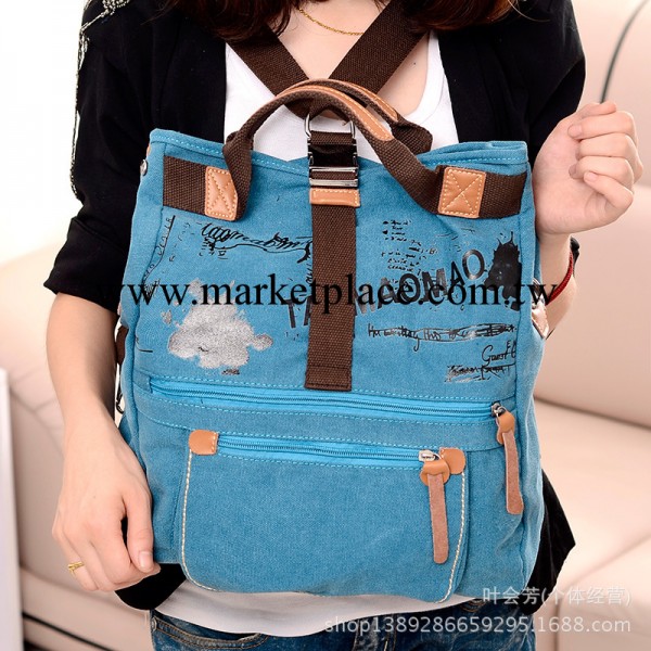 帆佈包廠傢直銷 單肩雙肩手提斜挎多功能女包塗鴉韓版時尚三用包工廠,批發,進口,代購