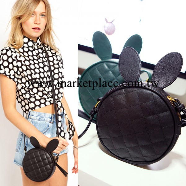無需英國代購 綠色黑色兔子耳朵圓形菱格單肩復古迷你斜挎小包包工廠,批發,進口,代購