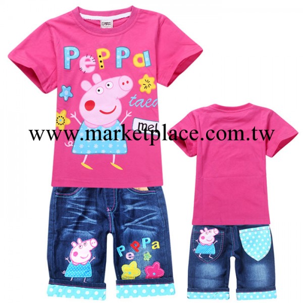 2014外貿童裝套裝 兒童套裝 peppa pig 女童牛仔褲套裝批發3019工廠,批發,進口,代購