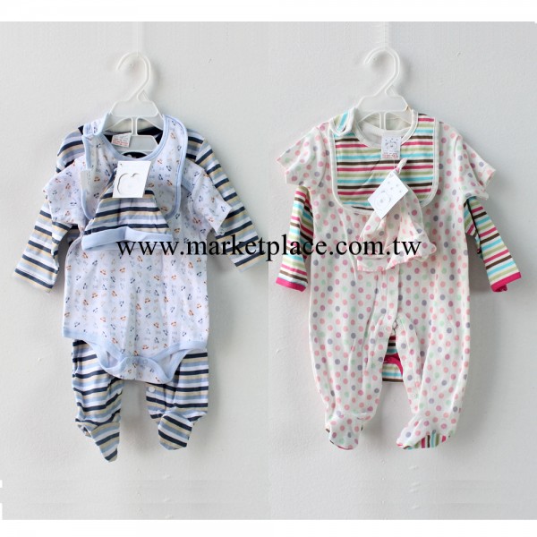 外貿原單美國品牌兒童寶寶哈衣爬服四件套裝 純棉嬰兒禮盒套裝工廠,批發,進口,代購