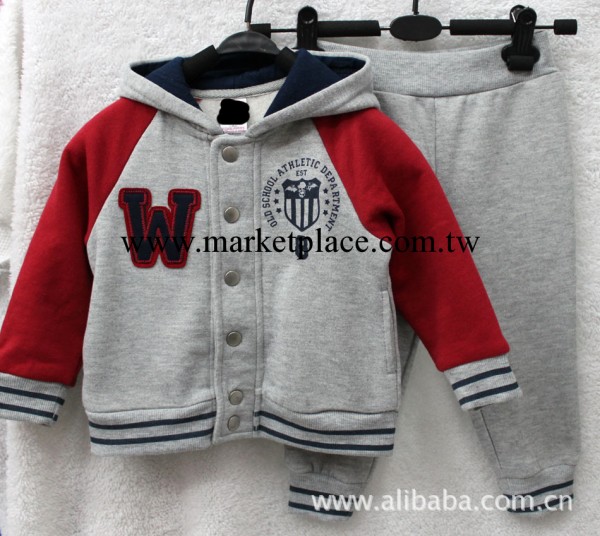 歐美外貿品牌童裝 長袖套裝二件套 嬰幼兒連帽拉鏈衛衣 毛圈棉厚批發・進口・工廠・代買・代購
