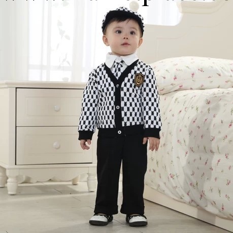 2014紳士造型 時尚男童 品牌童裝黑白繡標五件套批發・進口・工廠・代買・代購