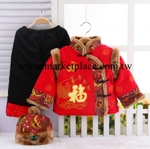 寶寶唐裝童裝13冬裝 喜慶年服福字唐裝 0-3歲加厚寶寶三件套工廠,批發,進口,代購