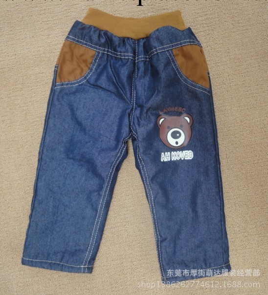 童裝批發廠傢直批直銷 2013特價冬裝卡通圖案加厚小童牛仔棉褲工廠,批發,進口,代購