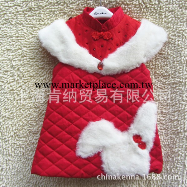 2014新年款 女童小白兔童裙   夾棉大紅唐裝  小禮服裙工廠,批發,進口,代購
