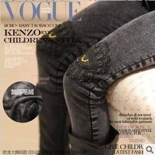 童裝批發 春新款 歐美個性拼接加絨 女童牛仔褲廠傢直銷工廠,批發,進口,代購