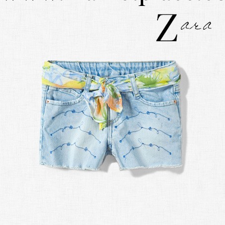 供應外貿原單z++13秋季新款女童牛仔繡花可愛彩色腰帶短褲 熱褲工廠,批發,進口,代購