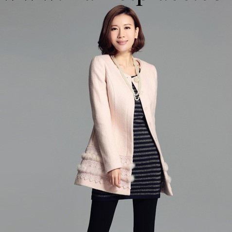 2013秋冬新款羊毛呢大衣 韓版中長款外套 女士風衣帶兔毛女工廠,批發,進口,代購