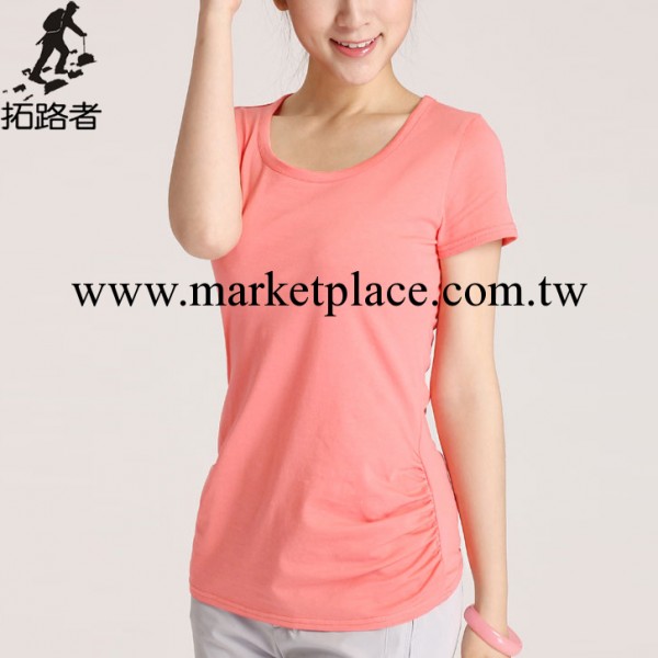 女款圓領短袖T恤下擺抽皺 修身萊卡棉 秋季打底衫409002工廠,批發,進口,代購