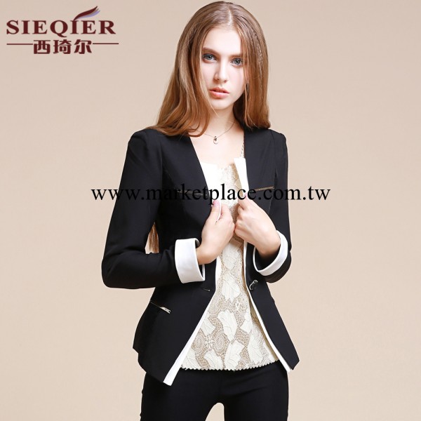 西琦爾 2014春裝新款女式外套 韓版OL蕾絲拼接小西裝SQE14B8057工廠,批發,進口,代購