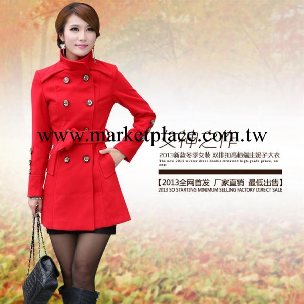 2013秋冬時尚韓版女裝呢大衣批發時尚修身雙排扣女式風衣毛呢外套工廠,批發,進口,代購