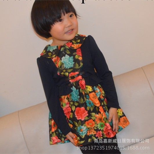 2014廠傢春款童裝外貿女童連衣裙 收腰大花拼接 韓版公主裙熱賣工廠,批發,進口,代購