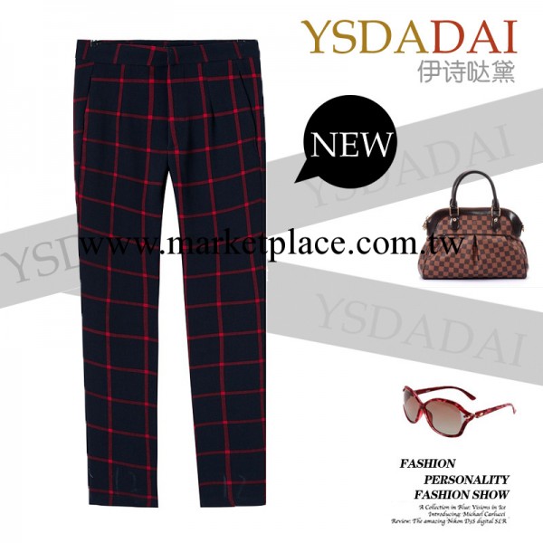 YSDADAI  19-2013秋冬歐美風大牌同款拉鏈飾格紋女式長褲休閒褲工廠,批發,進口,代購