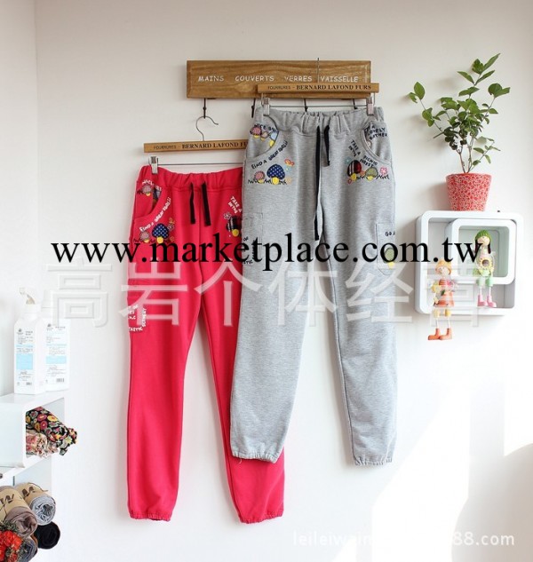 日韓女 13秋冬新款 日單精品卡通刺繡貼佈 日系毛圈女式休閒褲工廠,批發,進口,代購