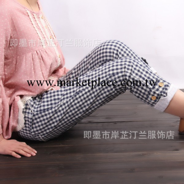 2014春款新品 外貿原單女裝 日系棉麻格子女褲 女式休閒褲工廠,批發,進口,代購