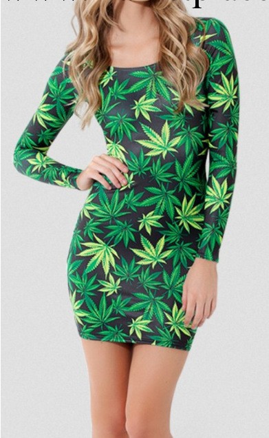 Black Milk leggings 綠葉女式星空長袖連衣裙 外貿熱銷 大碼工廠,批發,進口,代購