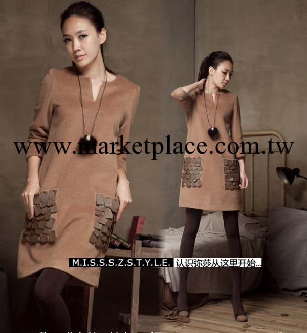 MISSSZ彌莎正品 冬季新款休閒V領羊毛羊絨厚寬松大碼連衣裙 胖mm工廠,批發,進口,代購