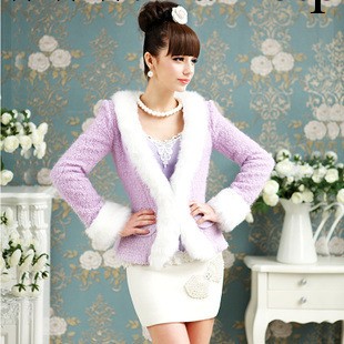 2013秋裝新款紫色鑲白毛修身短大衣女式外套 女裝批發代理批發・進口・工廠・代買・代購