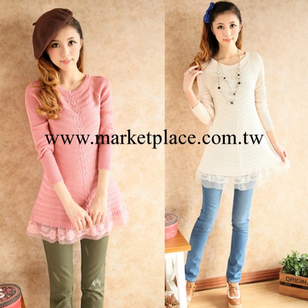 2013秋冬新款女裝 瑞麗套頭中長款針織衫 下擺蕾絲修身女式毛衣工廠,批發,進口,代購