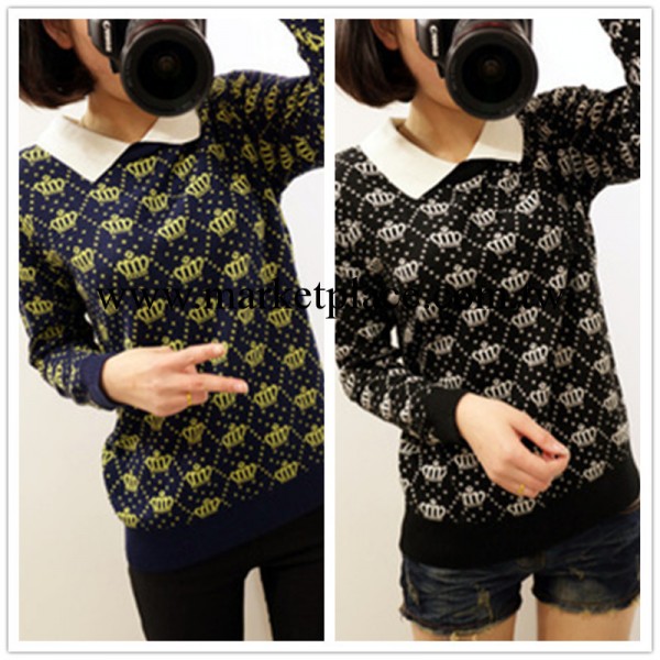 廠傢直銷沖銷量皇冠娃娃領針織衫雙層加厚毛衣女打底衣女士羊毛衫工廠,批發,進口,代購