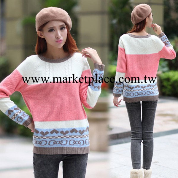 秋冬裝新款圓領毛衣女式長袖打底衫 韓國時尚拼色針織衫 批發9252工廠,批發,進口,代購