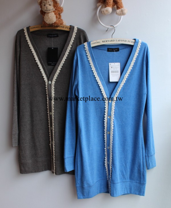 ZARA加大新款針織衫百搭女式針織衫秋裝開衫 貝殼扣領邊加花邊工廠,批發,進口,代購