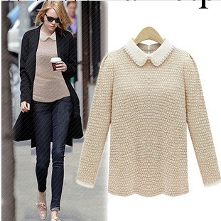 歐美女裝2013秋冬新款 撞色長袖 翻領純女式打底針織衫 可混批工廠,批發,進口,代購