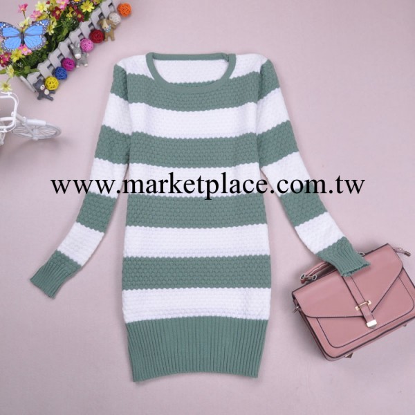 秋冬新款女裝 韓國套頭加厚中長款打底針織衫 女式條紋長袖毛衣工廠,批發,進口,代購