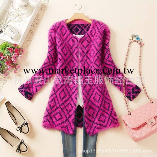 秋冬新款韓版菱形中長款毛衣顯瘦女式外搭毛衫女針織衫外套工廠,批發,進口,代購