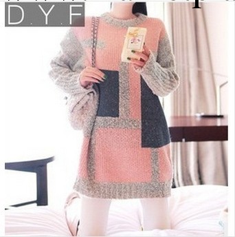 新款韓版大碼女式針織衫 一件代發女裝 中長款幾何圖女式毛衣批發工廠,批發,進口,代購