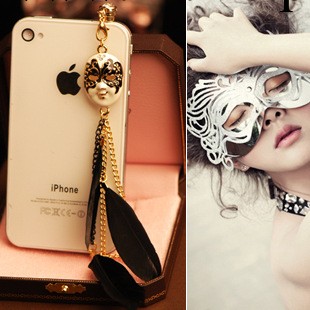 爆款 手機耳機孔塞 批發復古iphone假面臉譜巴洛克風羽毛流蘇6506工廠,批發,進口,代購