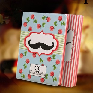 新款 ipad2皮套 蘋果ipad3 4 保護套支架 帶休眠 可愛胡子保護套工廠,批發,進口,代購