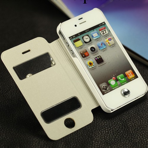 廠傢直供 iphone5雙窗開屏保護套  蘋果4支架款 蘋果5雙開窗皮套工廠,批發,進口,代購