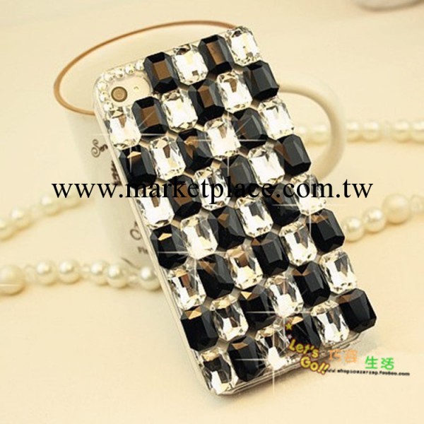 iphone4手機殼 蘋果4代奢華黑白方格水鉆保護套 iphone5 水鉆殼工廠,批發,進口,代購