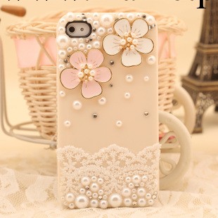 新款 珍珠桃花瓣 蕾絲 iphone4水鉆手機殼 貼鉆外殼 蘋果手機套工廠,批發,進口,代購