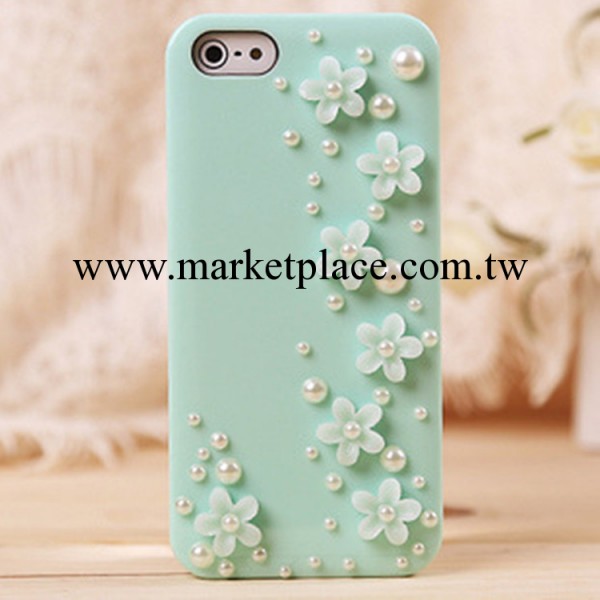 蘋果手機殼 iphone4s手機殼 水鉆珍珠殼 蘋果4s 珍珠五瓣花保護套工廠,批發,進口,代購