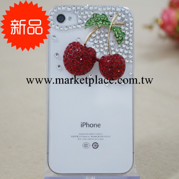 lunaluno 春節熱薦 櫻桃紅瞭手機殼 蘋果4貼鉆外殼 手機套批發工廠,批發,進口,代購