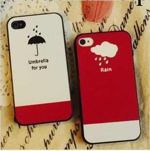 彩繪浮雕雨天iphone4/4S 情侶手機殼4S手機套外殼蘋果4代殼工廠,批發,進口,代購