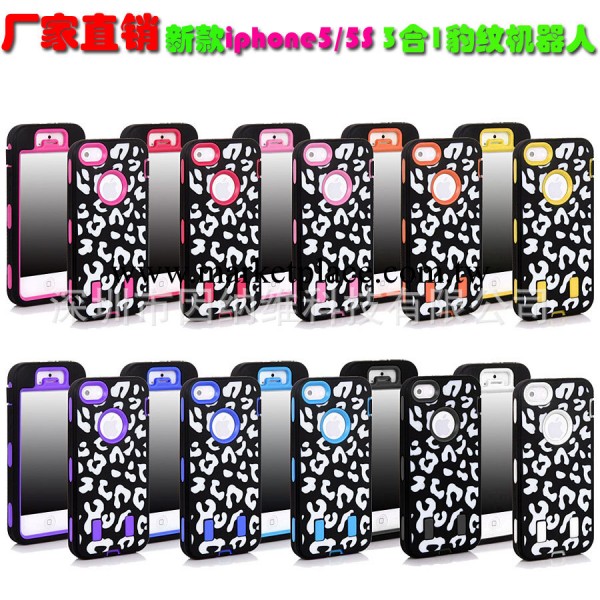 外貿 新款iphone5/5S豹紋機器人手機殼 蘋果3合1組合保護套 E0339工廠,批發,進口,代購