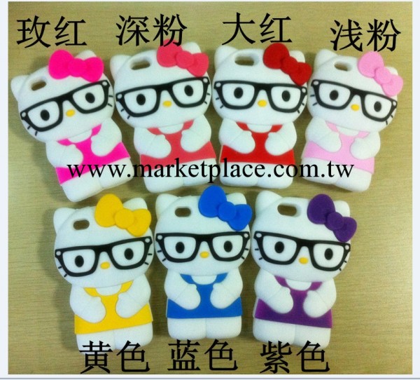 新款 蘋果5矽膠套 3D立體KT貓 iphone5S手機外殼 手機套帶眼鏡工廠,批發,進口,代購