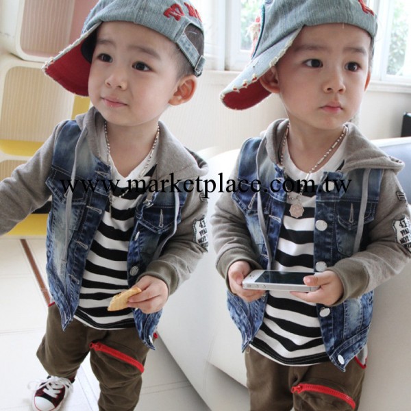 2014韓版男童牛仔外套春款拼接貼標全棉連帽童裝 男童裝外套批發・進口・工廠・代買・代購