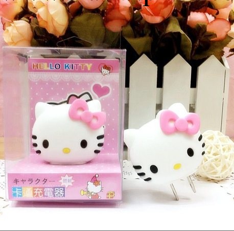 可愛卡通kitty綠點插頭 蘋果 三星 htc 小米USB通用手機充電器工廠,批發,進口,代購
