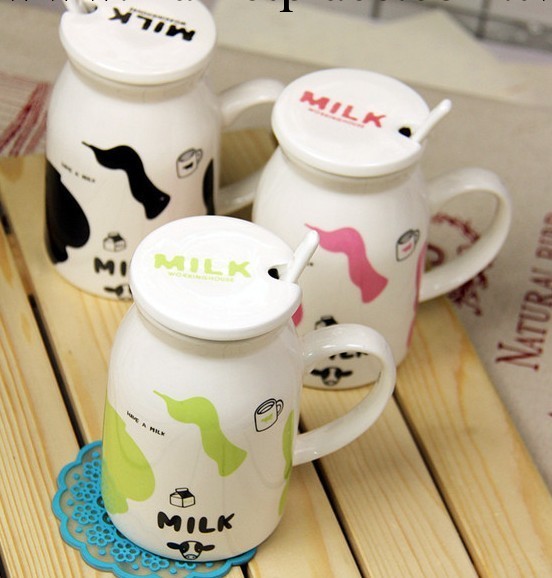 zakka雜貨 創意彩色牛奶杯 帶蓋帶勺陶瓷杯情侶水杯 馬克杯子批發批發・進口・工廠・代買・代購