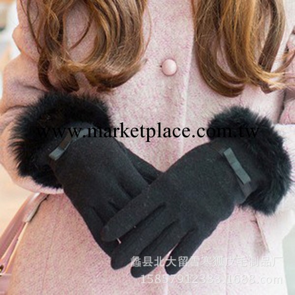 廠傢直銷  淘寶熱銷女士韓版修身大毛口羊絨時尚保暖手套雙色混批工廠,批發,進口,代購