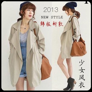 秋裝新款風衣 韓版時尚翻領純色單扣個性大衣外套   2115批發・進口・工廠・代買・代購