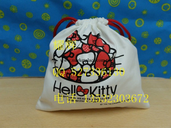 可愛日本卡通外貿hello kitty束口袋棉佈藝抽繩收納袋、雜物袋工廠,批發,進口,代購