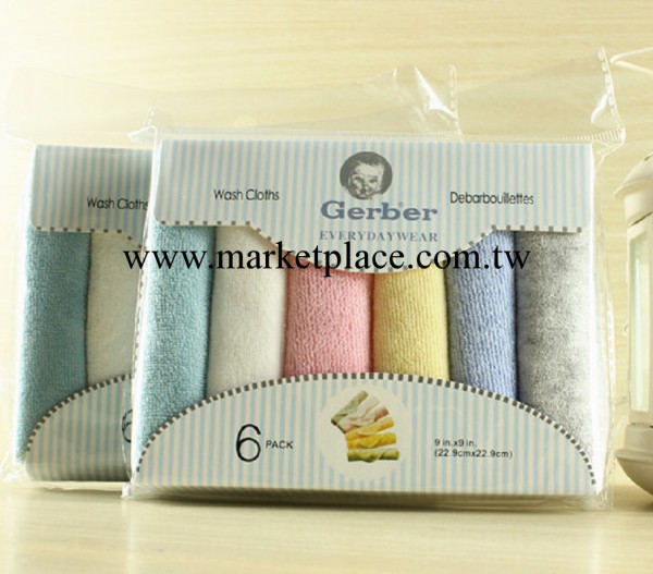 Gerber嘉寶外貿嬰兒小毛巾喂奶巾6條禮盒裝寶寶手帕純棉卡特方巾工廠,批發,進口,代購