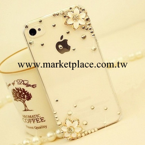 蘋果手機殼 iphone4水鉆殼 蘋果5代保護套 白色六瓣話貼鉆手機殼工廠,批發,進口,代購