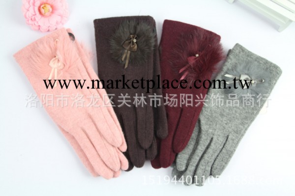 虹蝶新品雙道蝴蝶結配兔毛顯瘦氣質羊絨羊毛線手套女手套80130工廠,批發,進口,代購