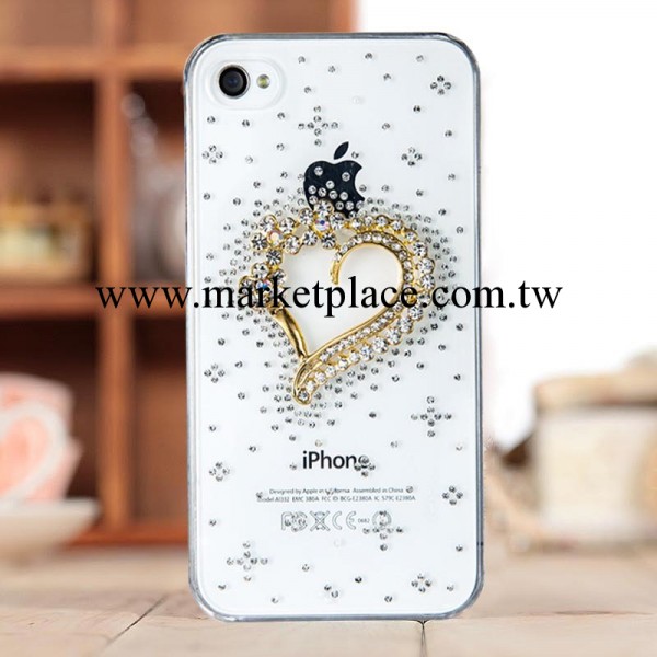 新款超薄蘋果鉆殼 iphone4S/5S超音波鑲鉆手機殼 透明愛心保護套工廠,批發,進口,代購